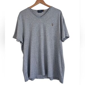 Polo Ralph Lauren Heather Gray V Neck Cotton Pony Logo Tee Shirt, Size XXL